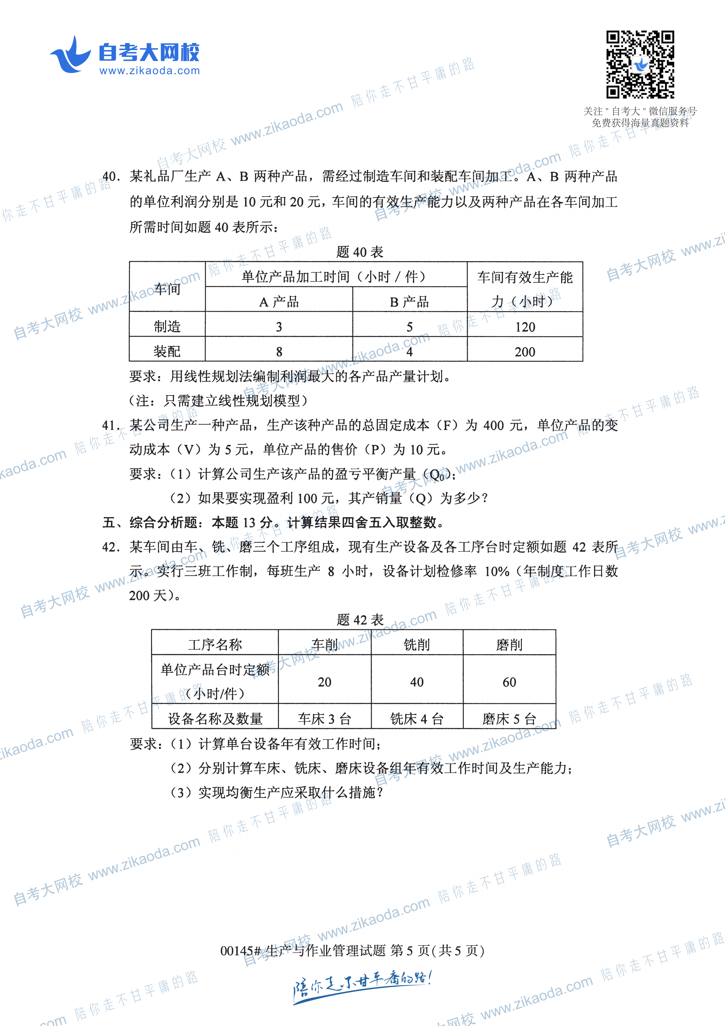 全国19年4月自考生产与作业管理真题试卷免费下载 自考历年真题试卷 江苏自考网